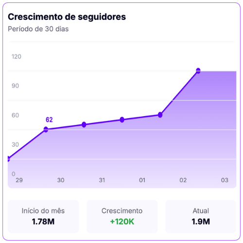Gráfico de crescimento de seguidores do gerador de media kit Instagram
