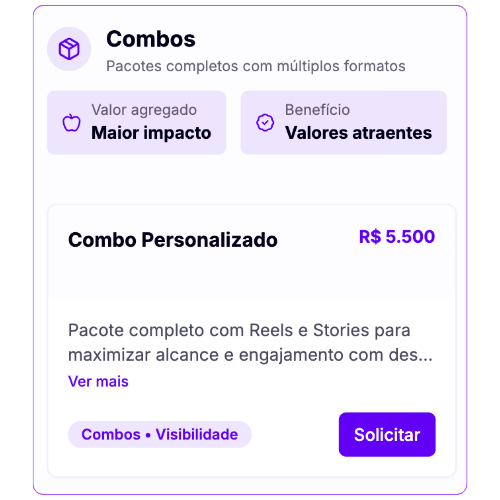 Pacotes de combos personalizados para influenciadores