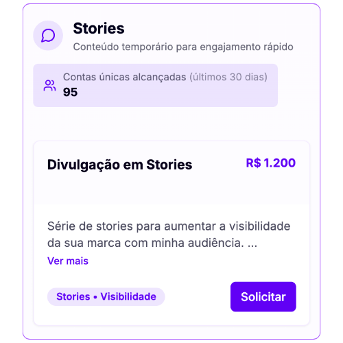 Pacotes de stories disponíveis no gerador de media kit influencer